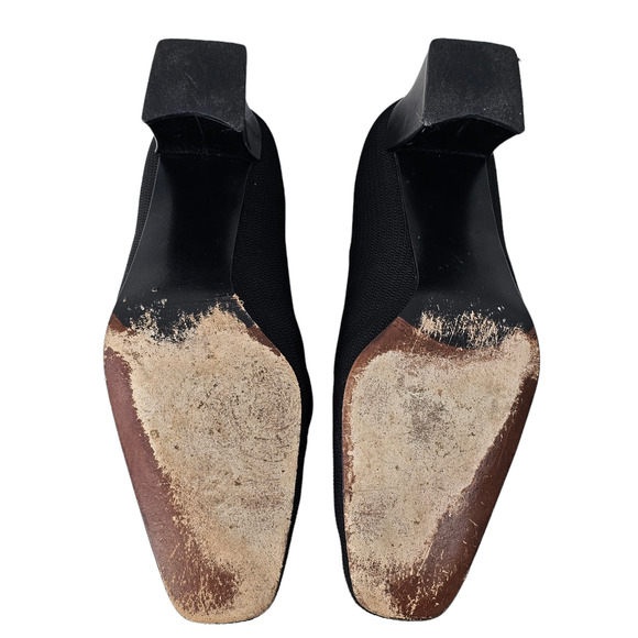 Shoes Stuart Weitzman black fabric square toe block heel pumps 7.5 - Picture 7 of 12